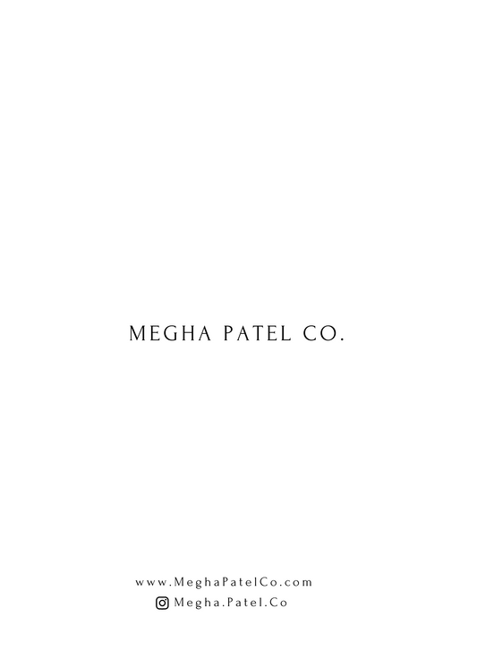 Logo and branding information for Megha Patel Co. on a white background